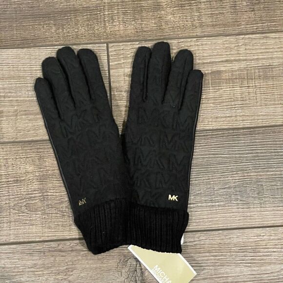 Michael Kors Womens Quilted Logo Gloves Medium Black - Picture 2 of 7